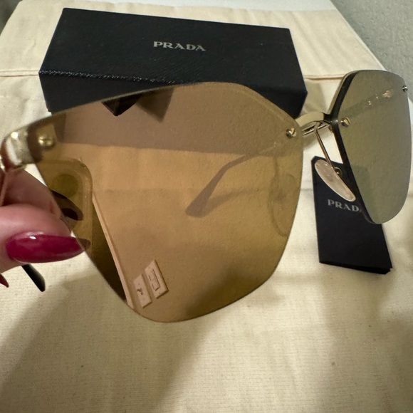 Prada Mirrored Cat Eye Sunglasses Gold - Picture 3 of 11